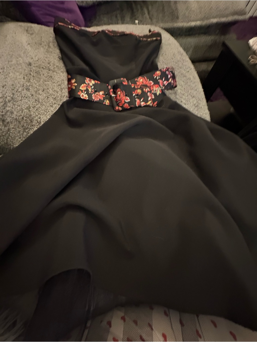 Windsor Black Strapless Dress with Red Floral Belt - Picture 2 of 5